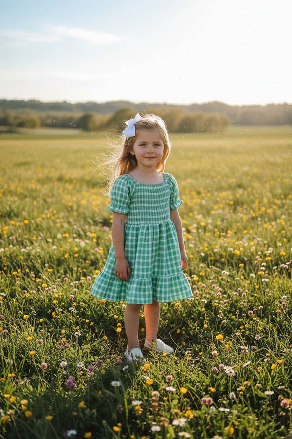 Girl’s Green plaid smocked dress