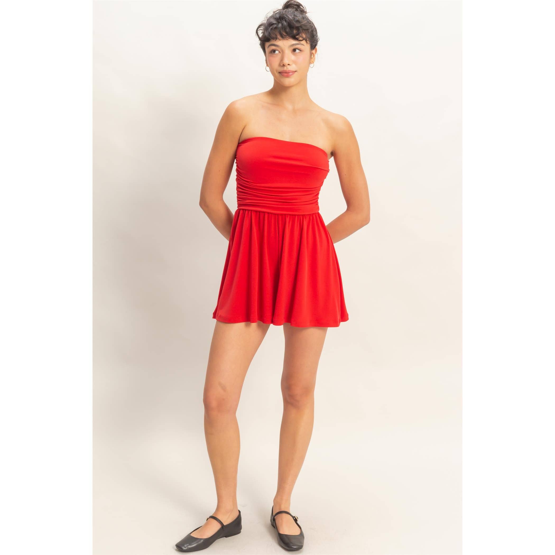 Strapless Ruched Side Romper