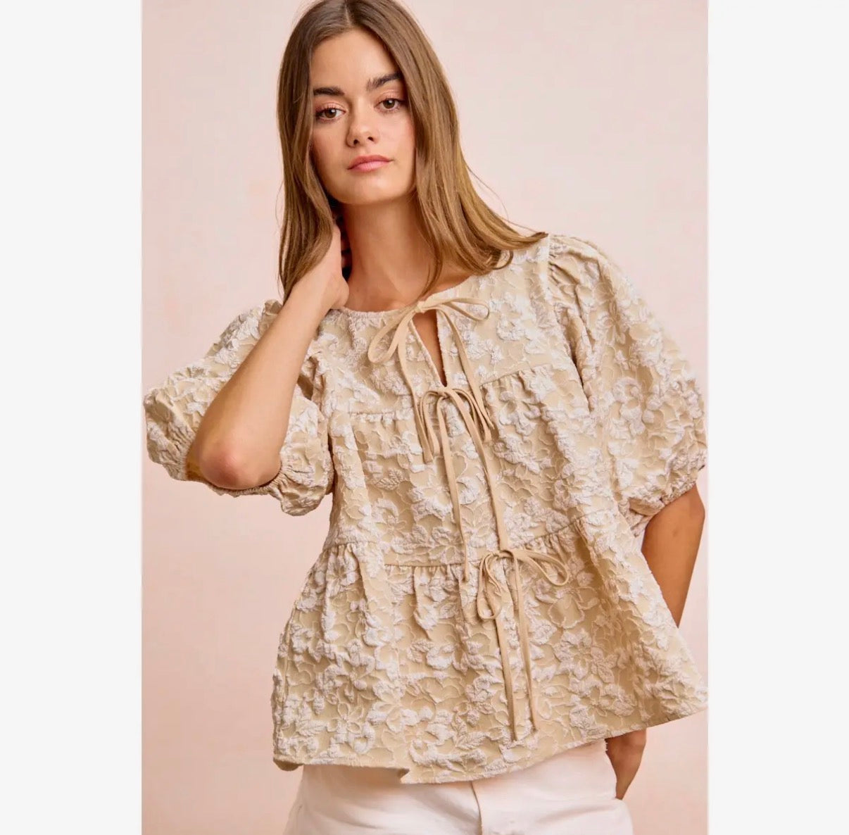 Oatmeal Bow Floral Blouse