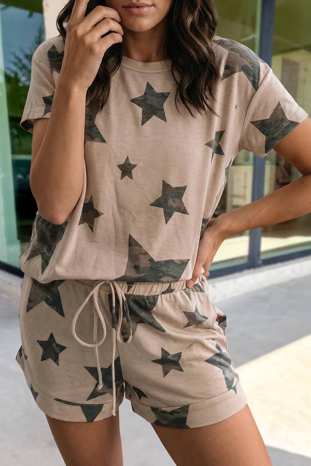 Camo Star Print 2pcs Short Set