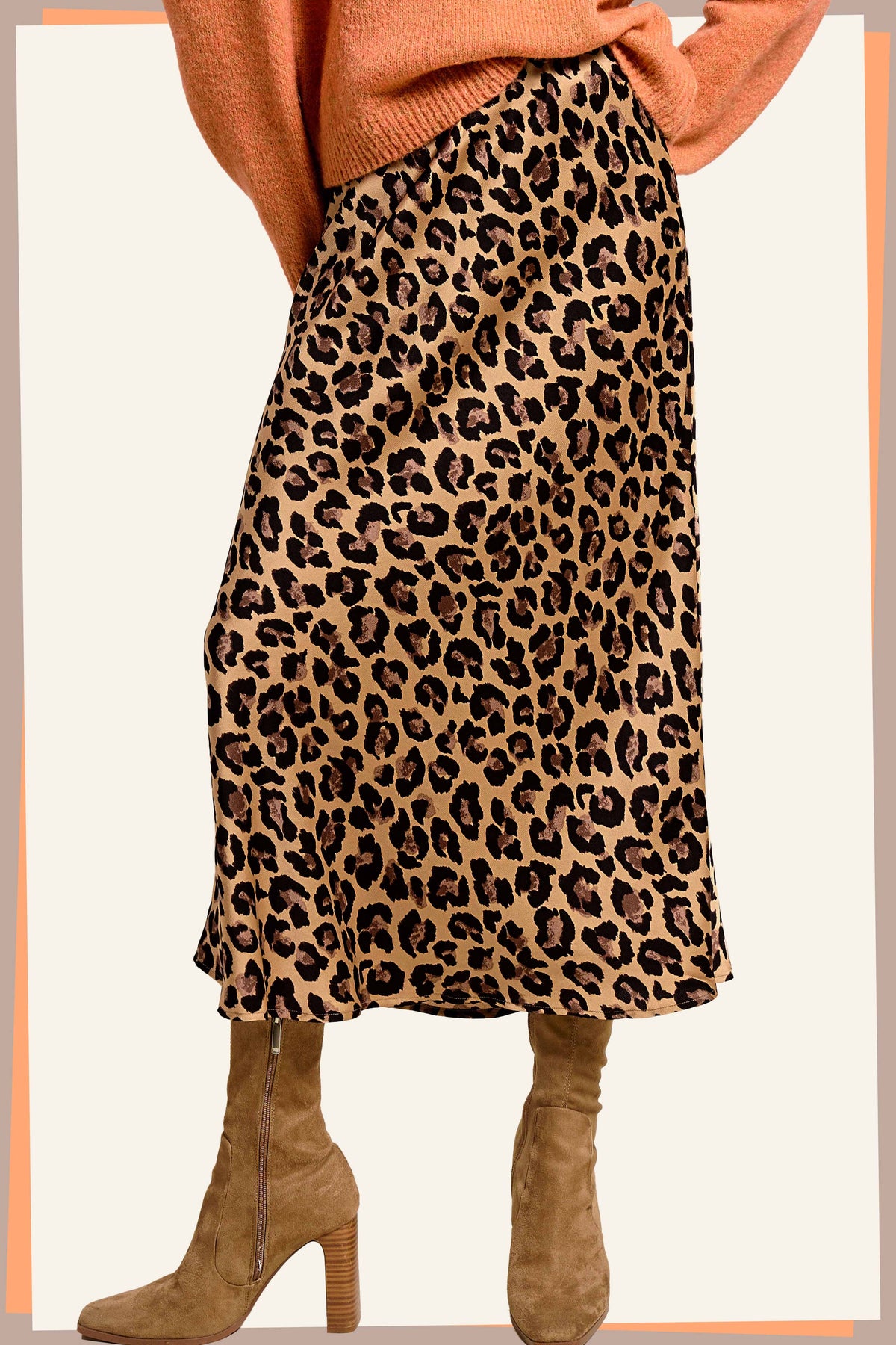 Leopard Satin Skirt Midi