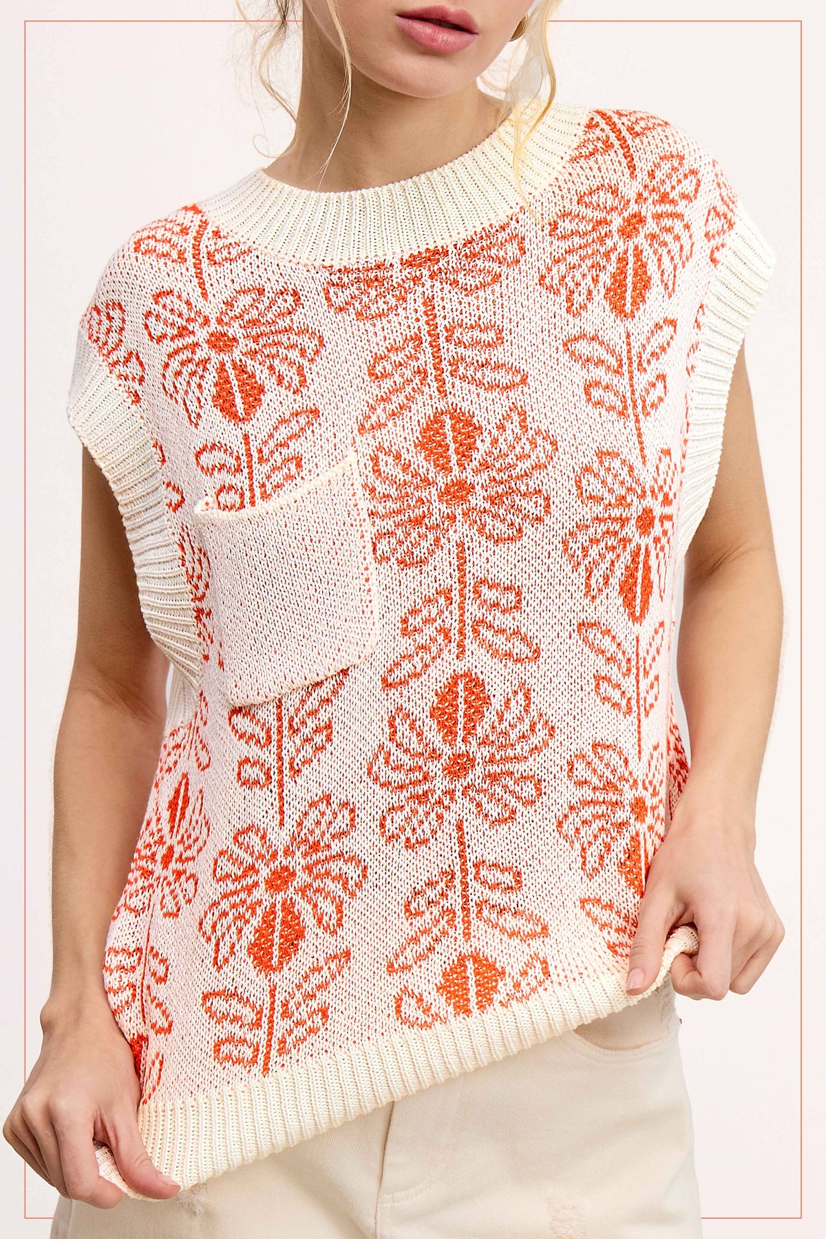 Floral Pattern Sleeveless Sweater Vest Top