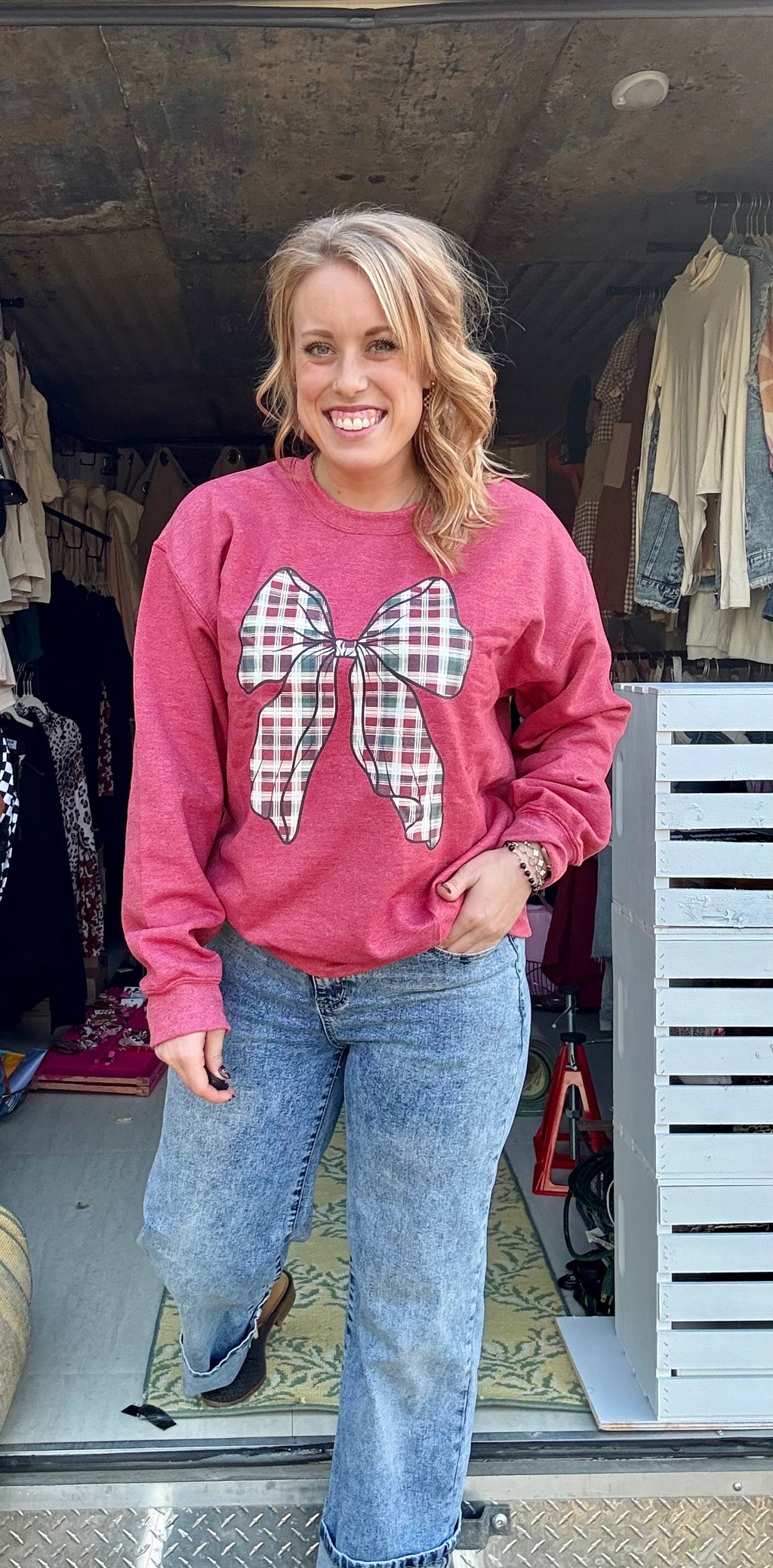 Plaid Bow Sweatshirt