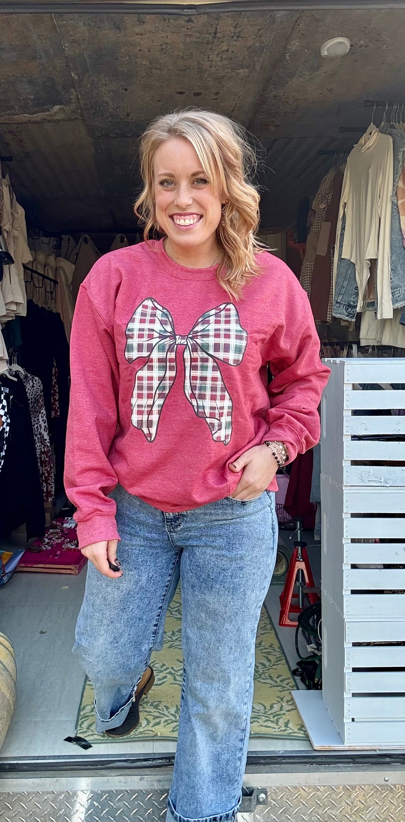 Plaid Bow Sweatshirt