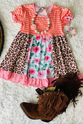 Girl’s Striped Leopard & Floral print dress