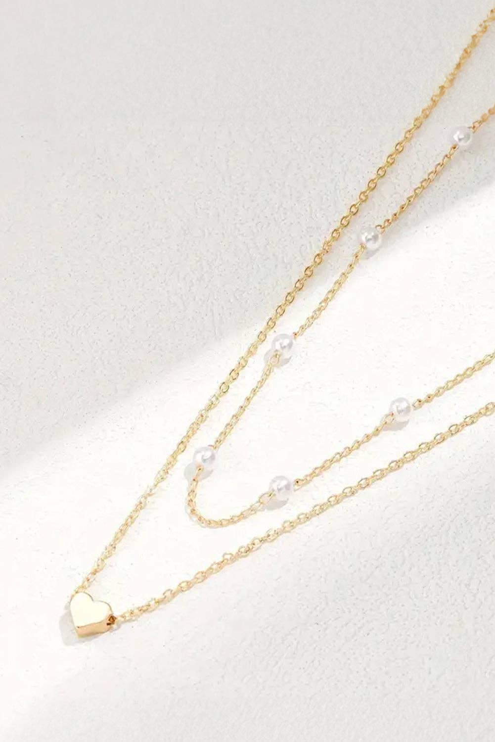 Heart and Pearl 2pcs Layered Necklace