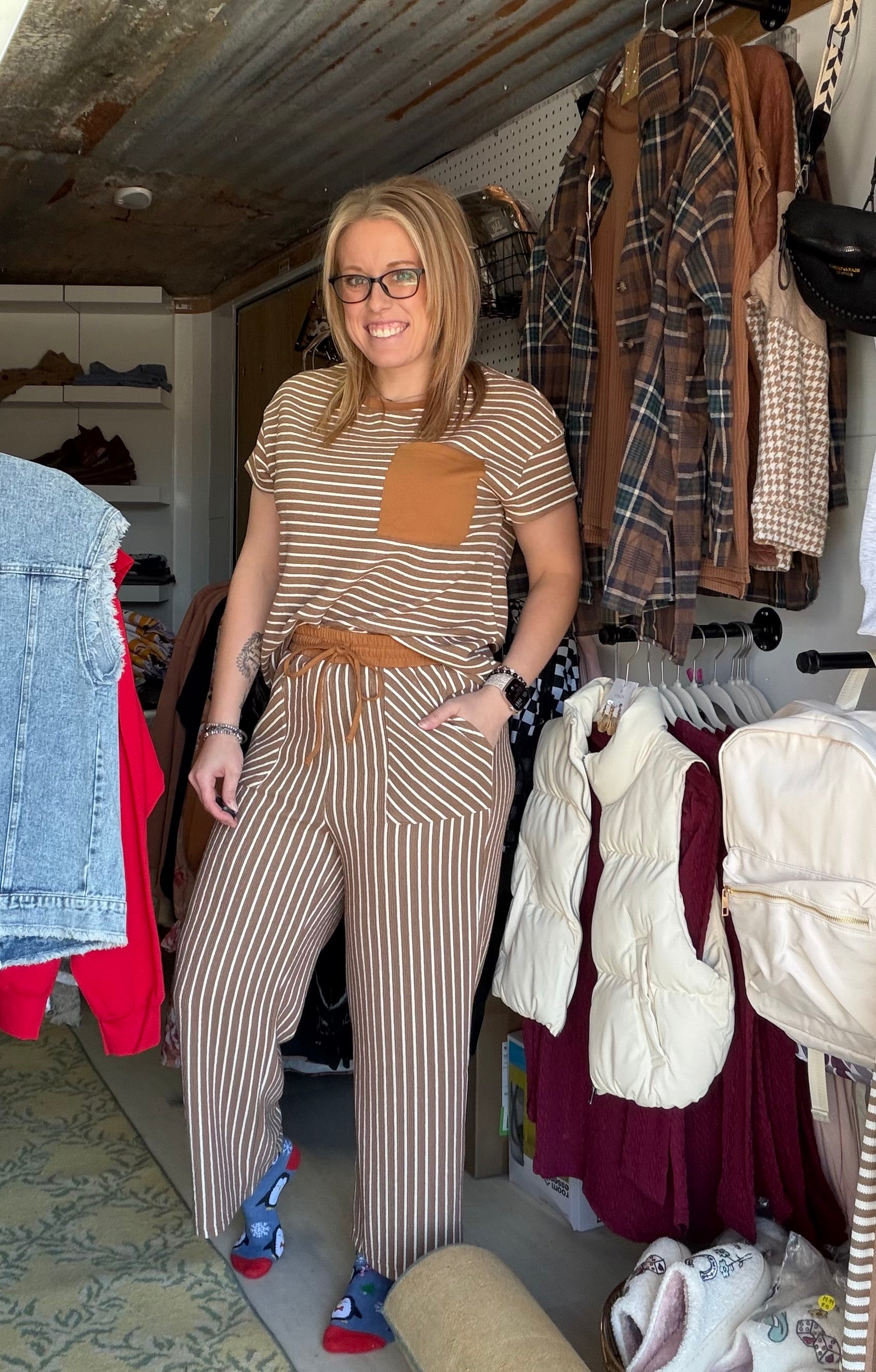 Khaki Striped Set