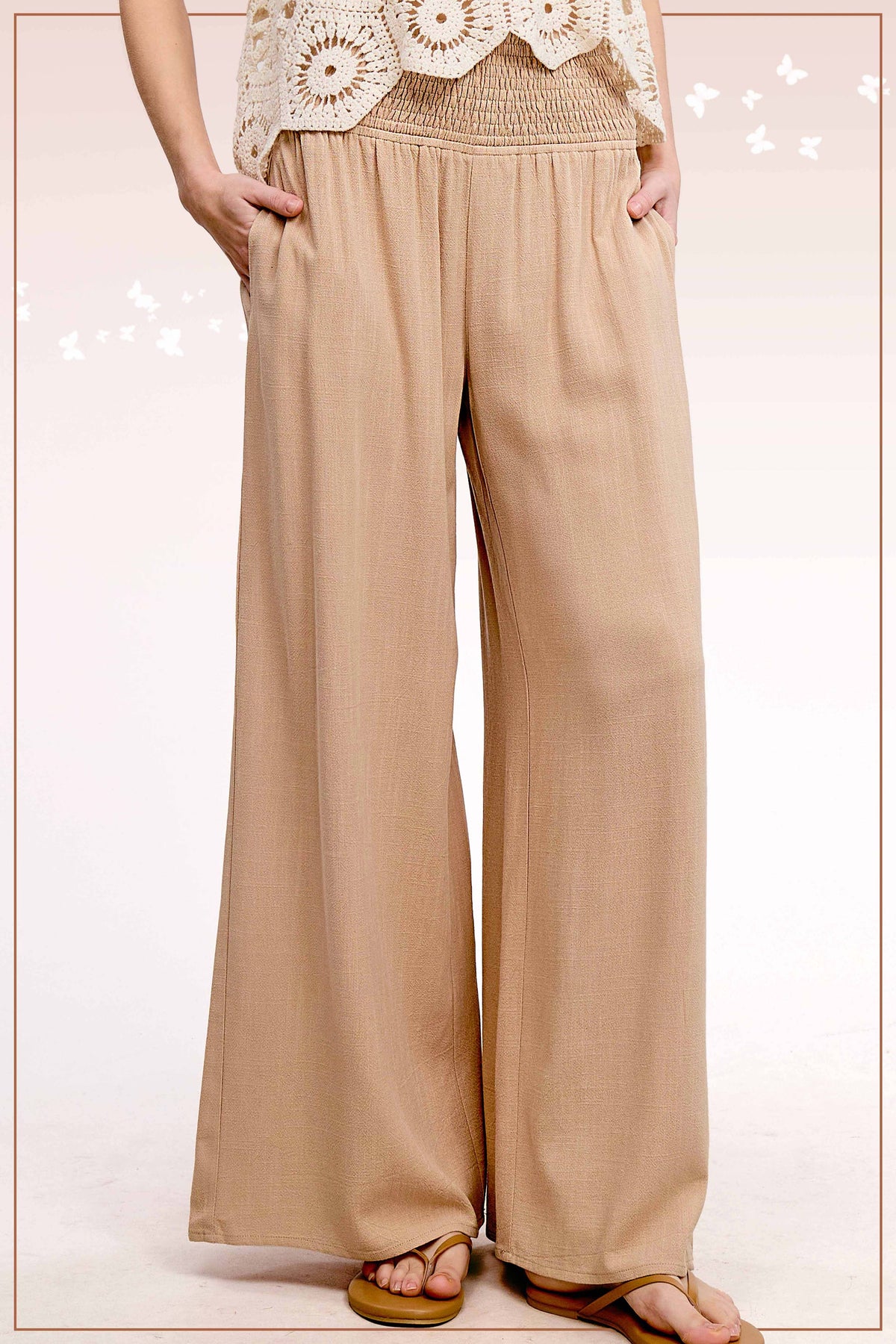 Smocked High Waist Pants with Side Pockets