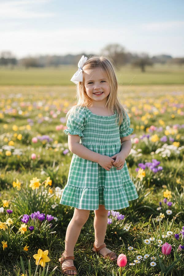 Girl’s Green plaid smocked dress