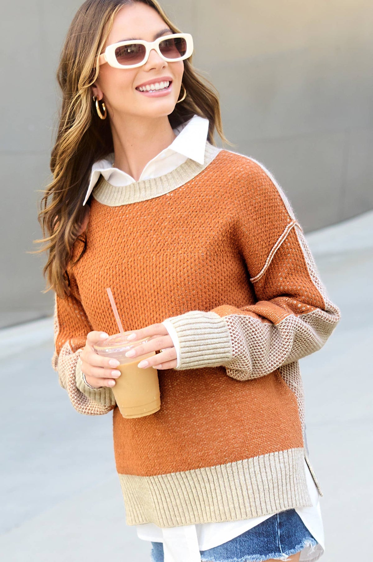Color Block Round Neck Sweater