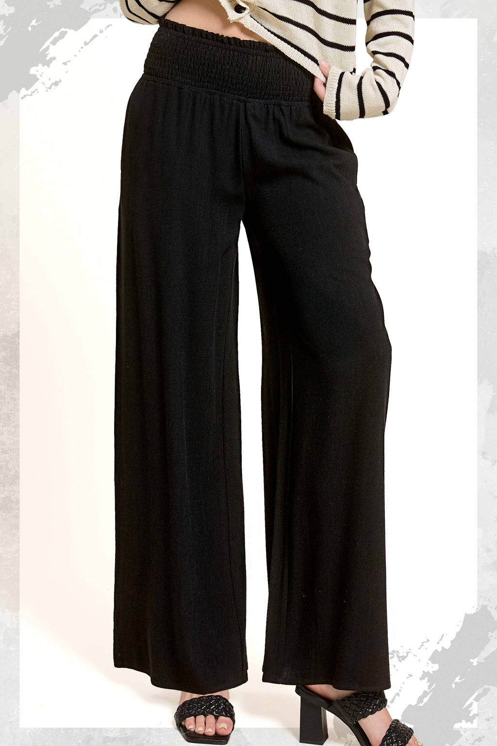 Smocked High Waist Pants with Side Pockets