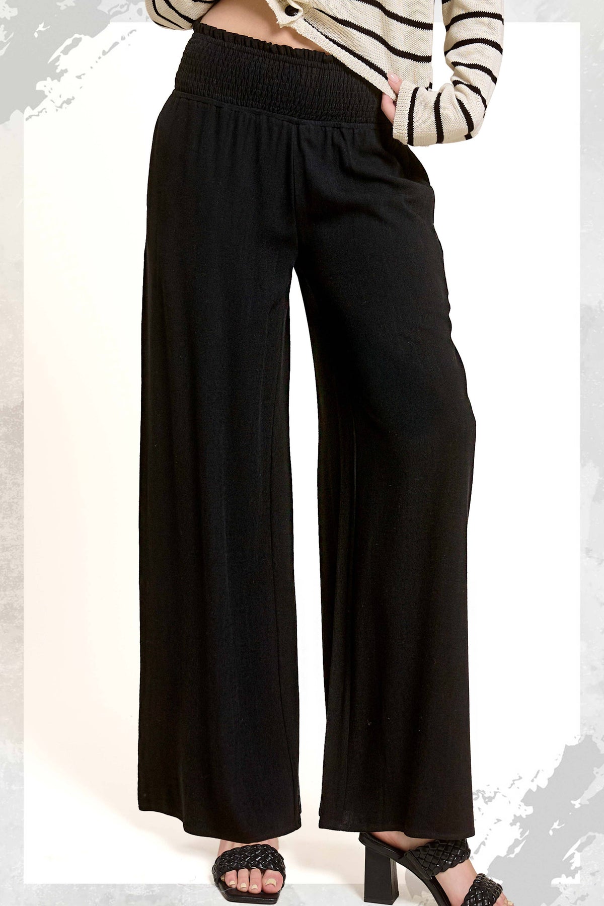 Smocked High Waist Pants with Side Pockets