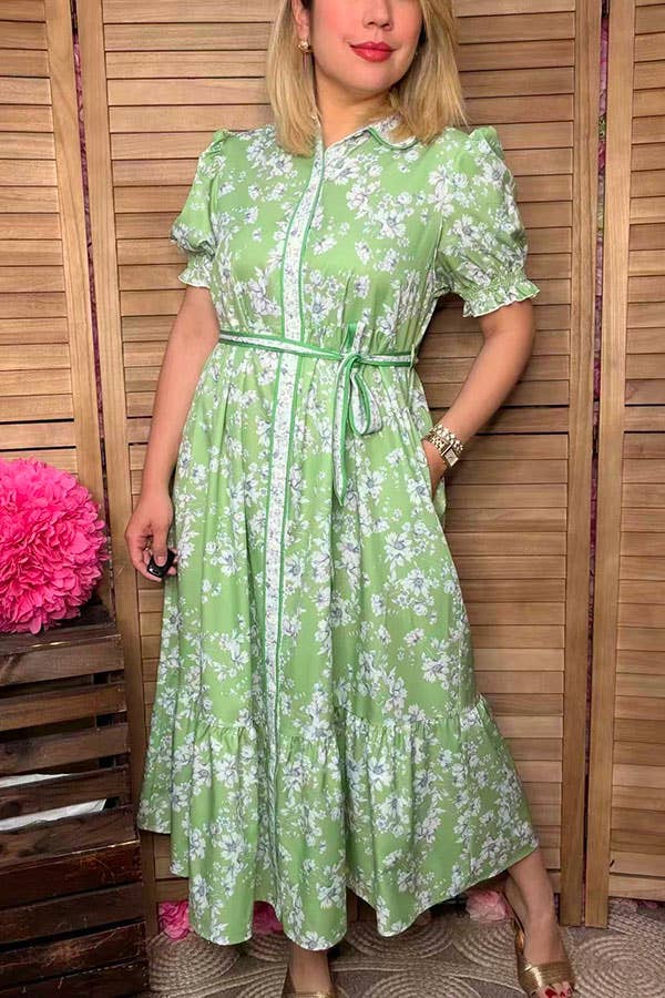 Green floral printed maxi dress