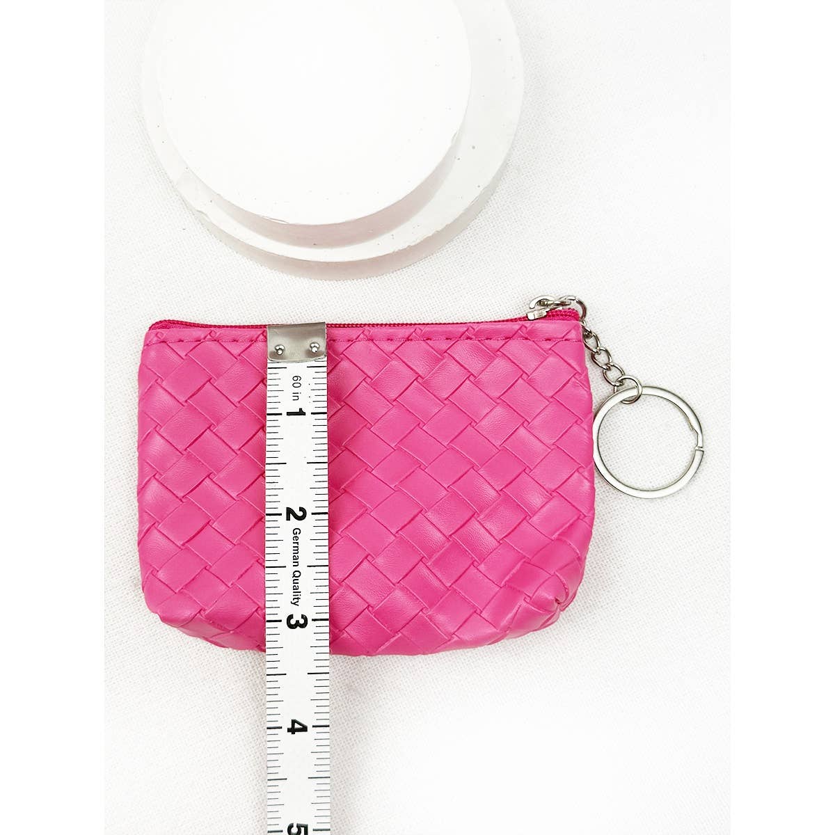 Weave Pattern Detail Coin Purse with Key Ring