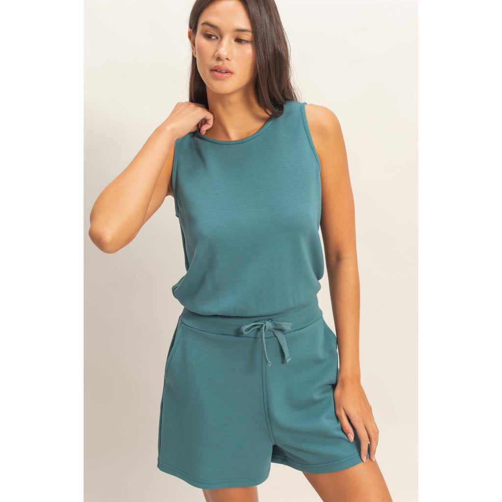 Drawstring Waist Sleeveless Romper