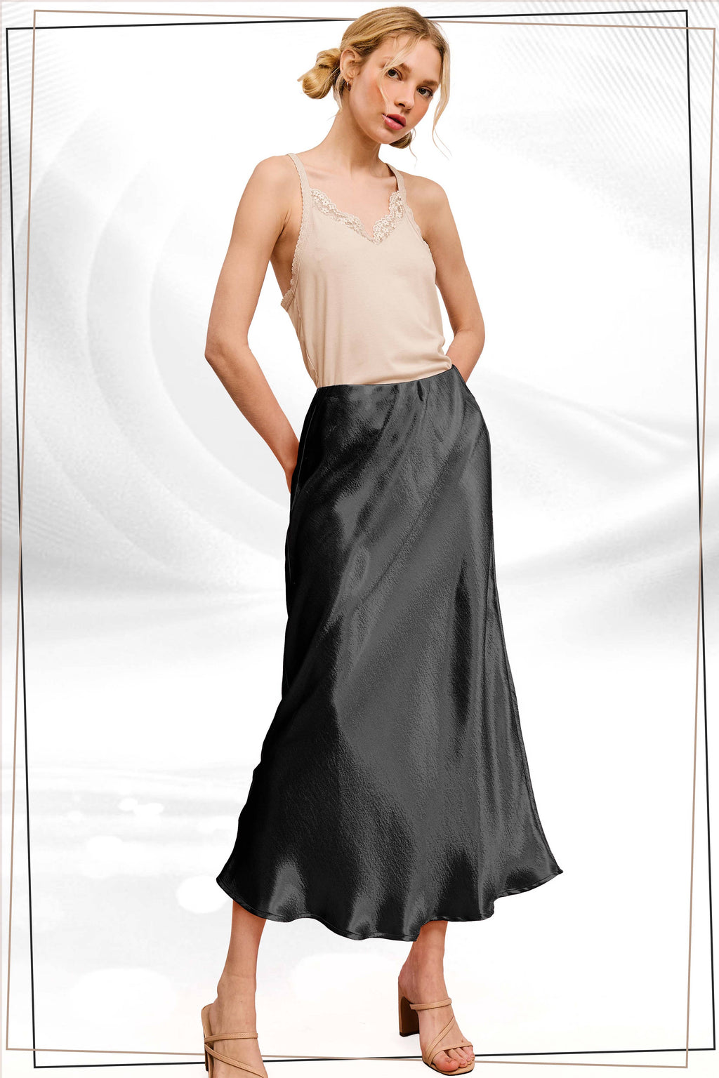 Silhouette Satin Skirt Midi