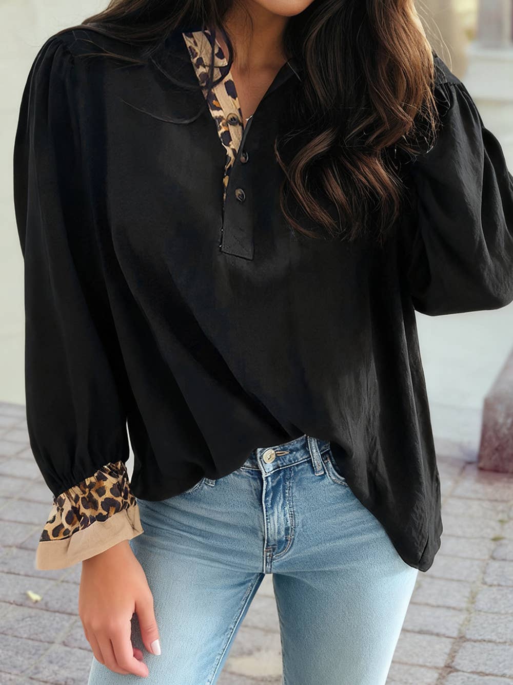 Long Sleeve Patchwork Leopard Top