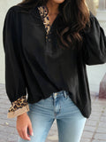 Long Sleeve Patchwork Leopard Top