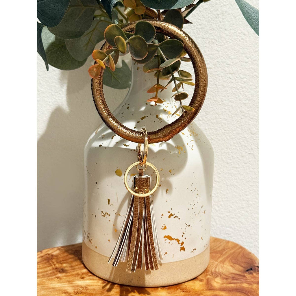 Metallic Leather Wristlet Bangle Key Chain
