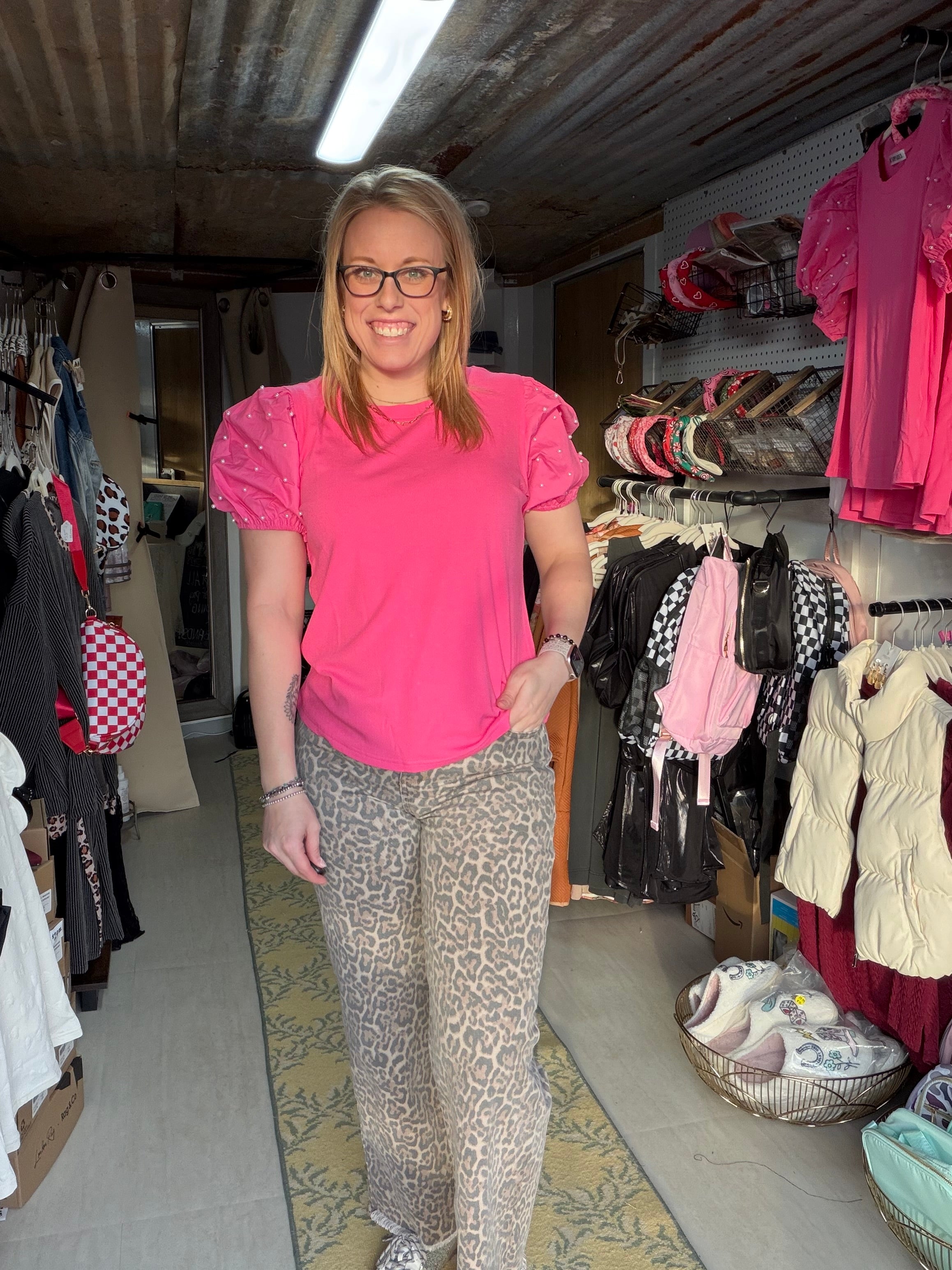 Pearl Sleeve Pink Top