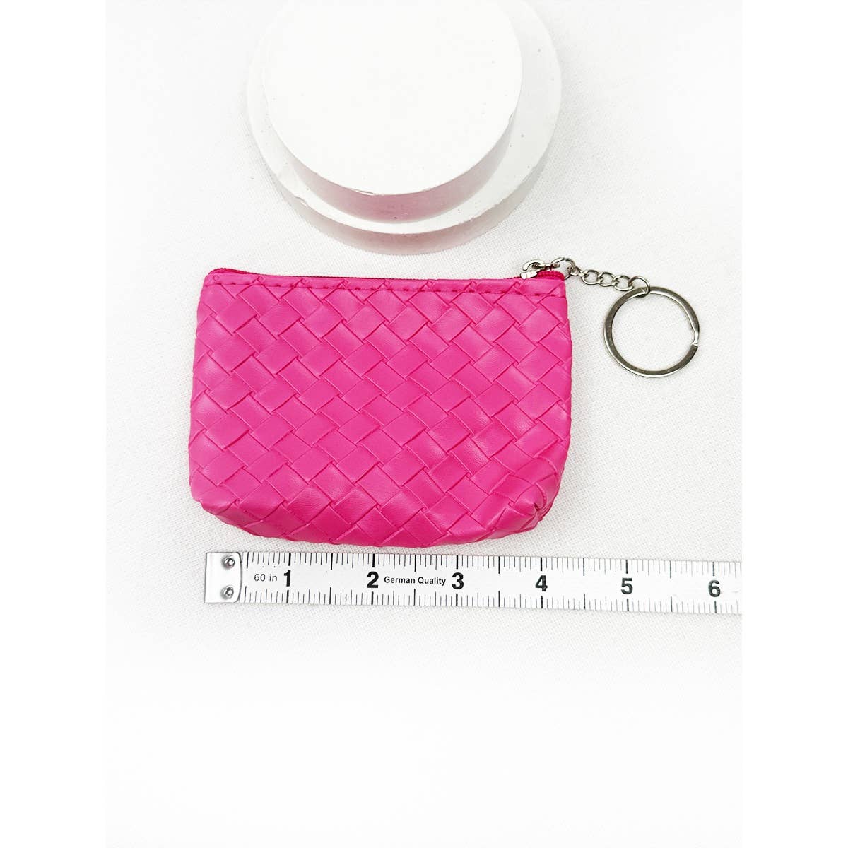 Weave Pattern Detail Coin Purse with Key Ring