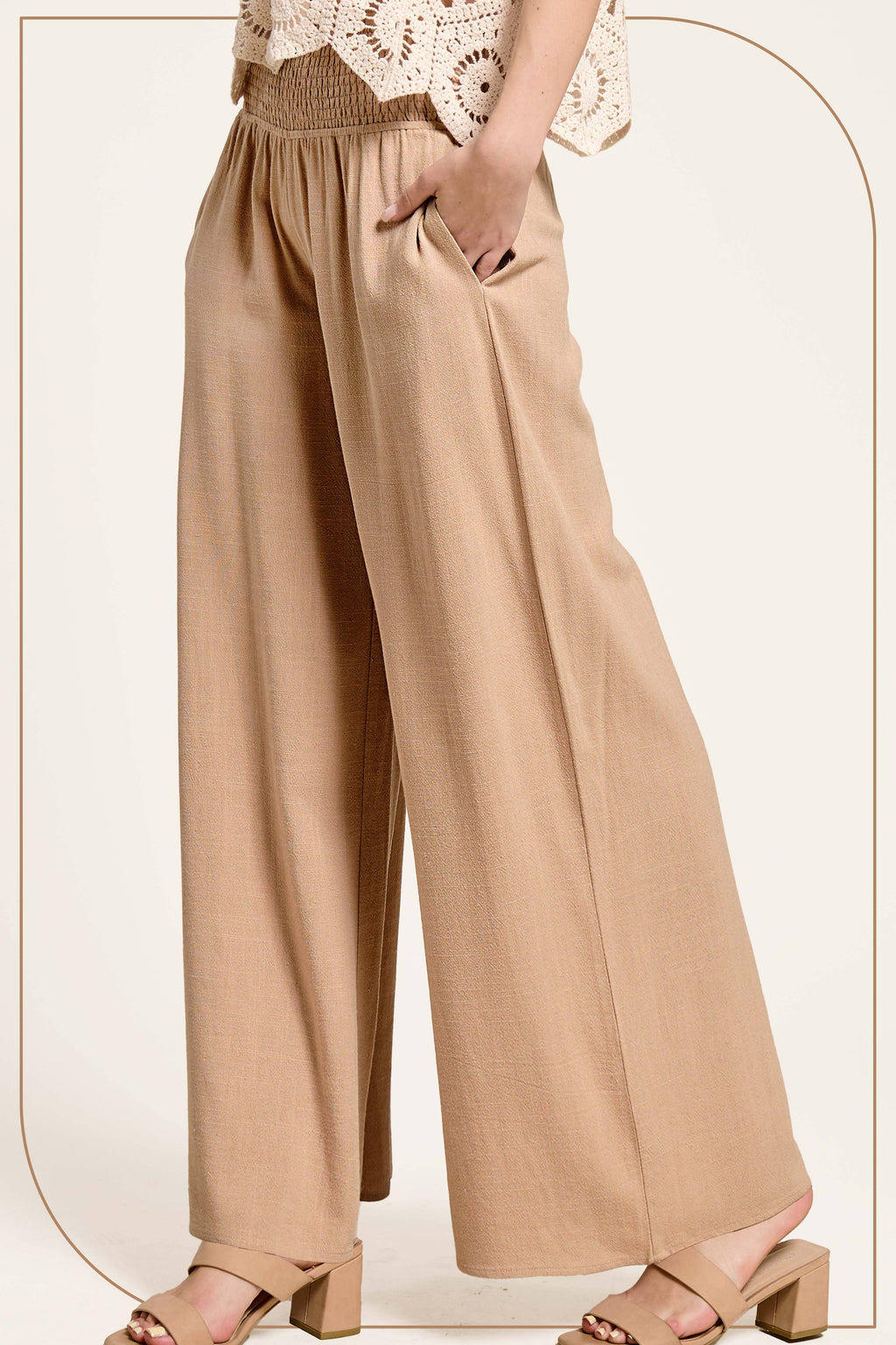 Smocked High Waist Pants with Side Pockets