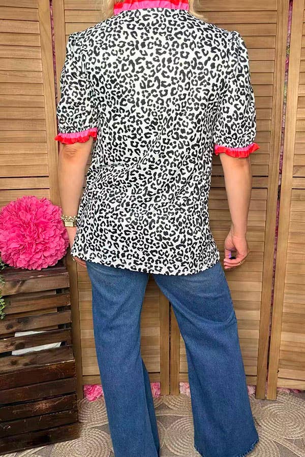 Leopard printed ruffle sleeve blouse