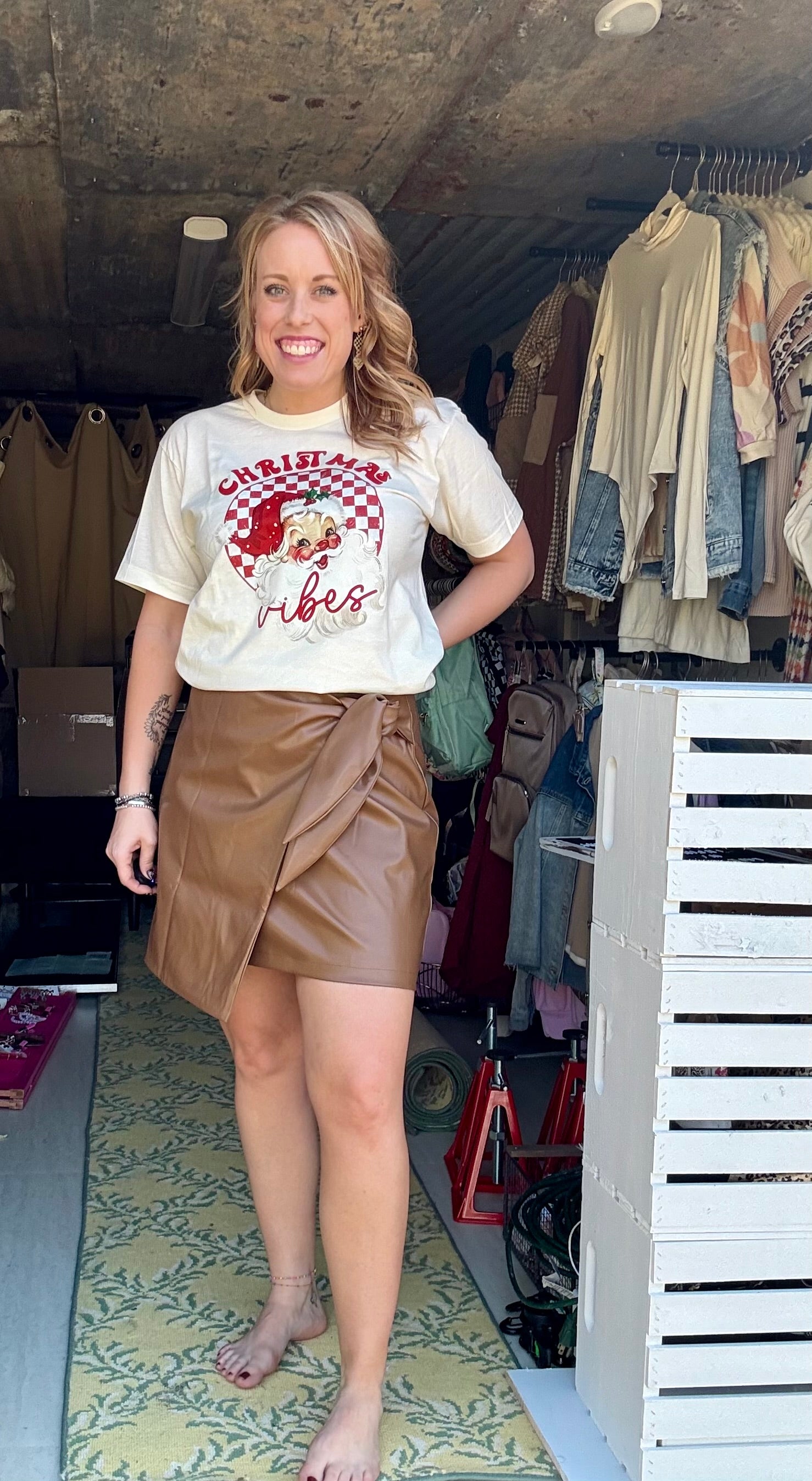 Bowknot Faux Leather Mini Skirt