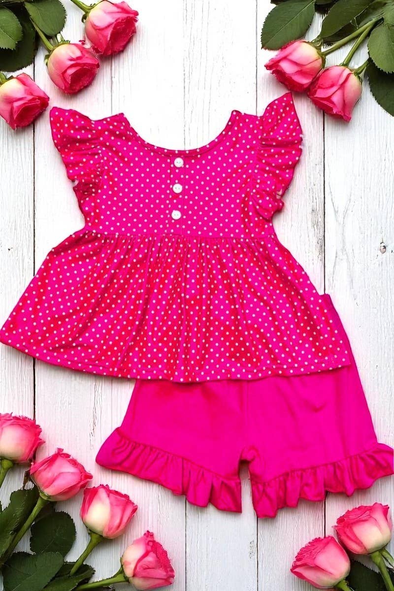 Girl’s Pink polka dot top & shorts set