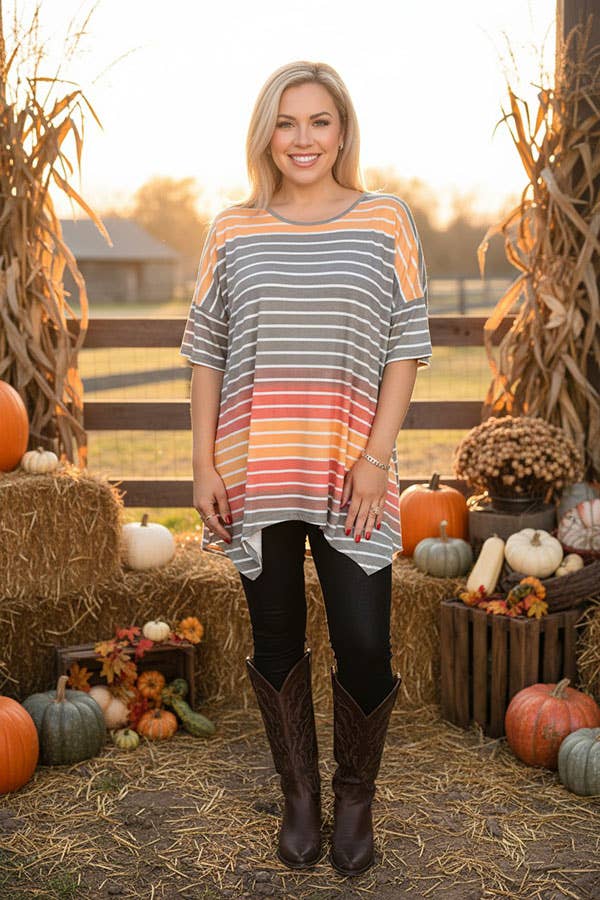 Striped irregular bottom blouse