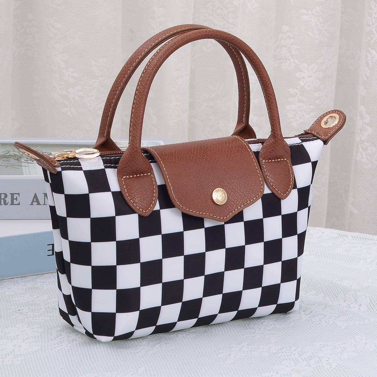 Amber Print Nylon Double Handle Crossbody Bag