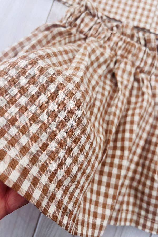 Girl’s brown plaid top & skirt set