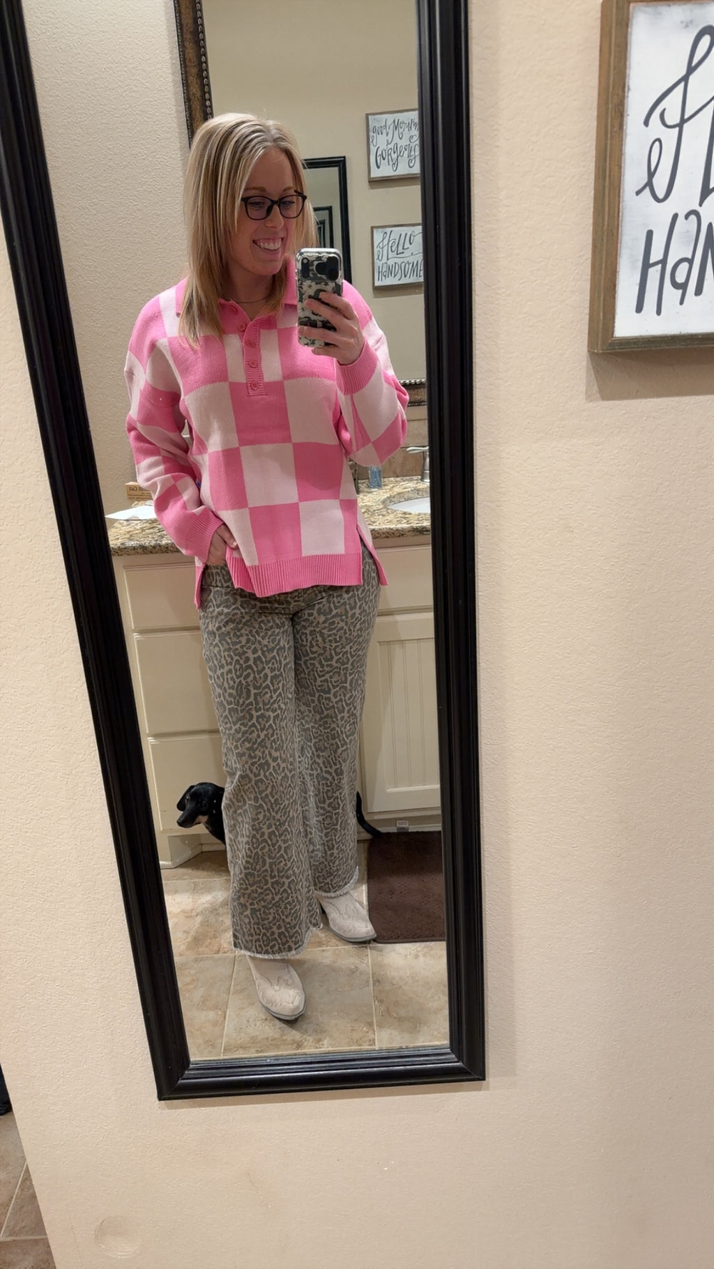 Pink checkered sweater