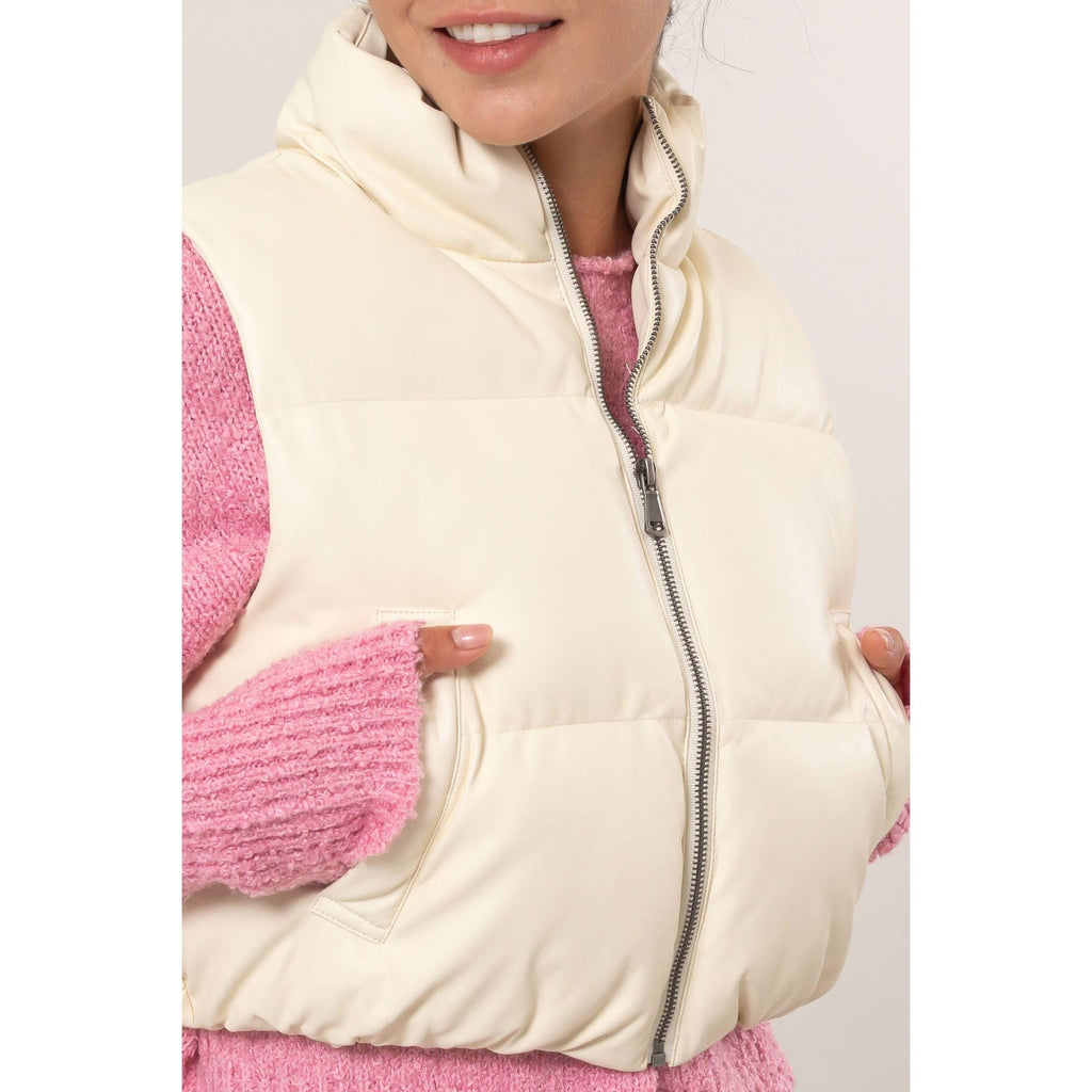 Leather Cropped Puffer Vest
