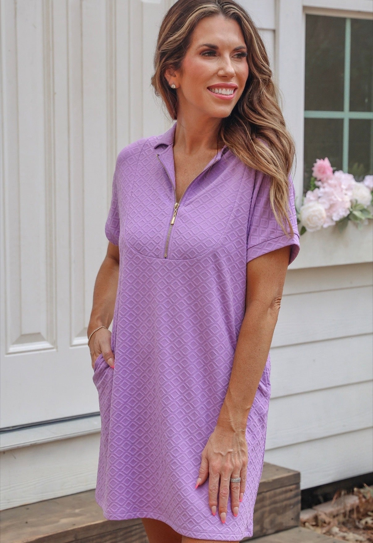 Ezra Textured Zipper Dress- Lavender