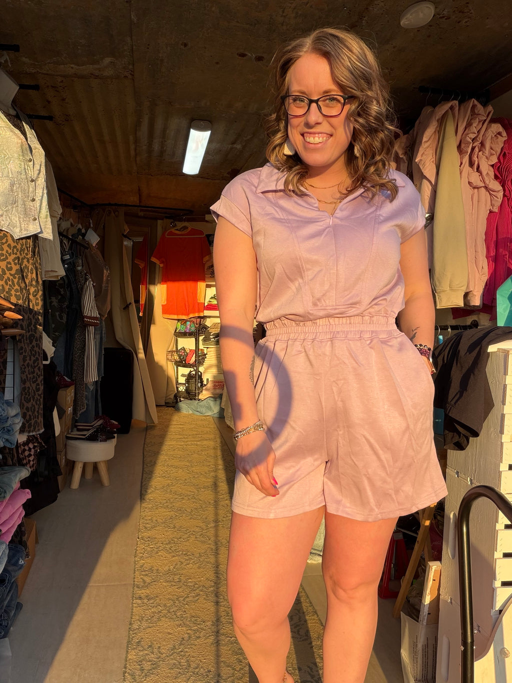 Lavender Front Zip Romper