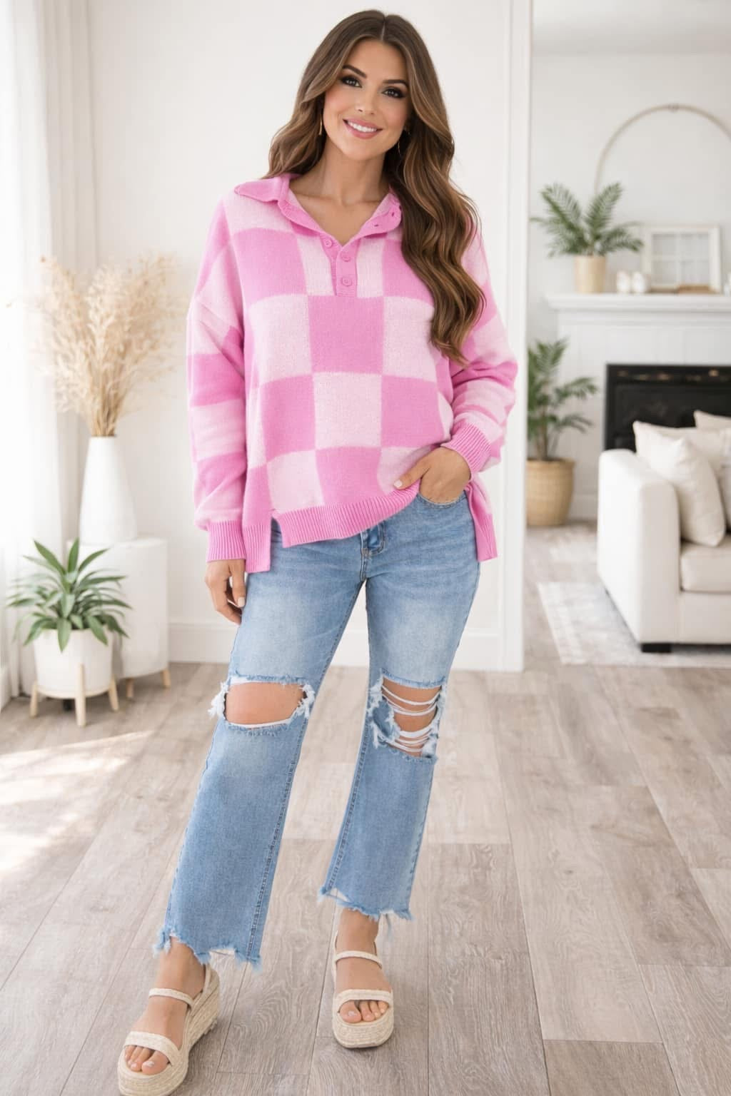 Pink checkered sweater