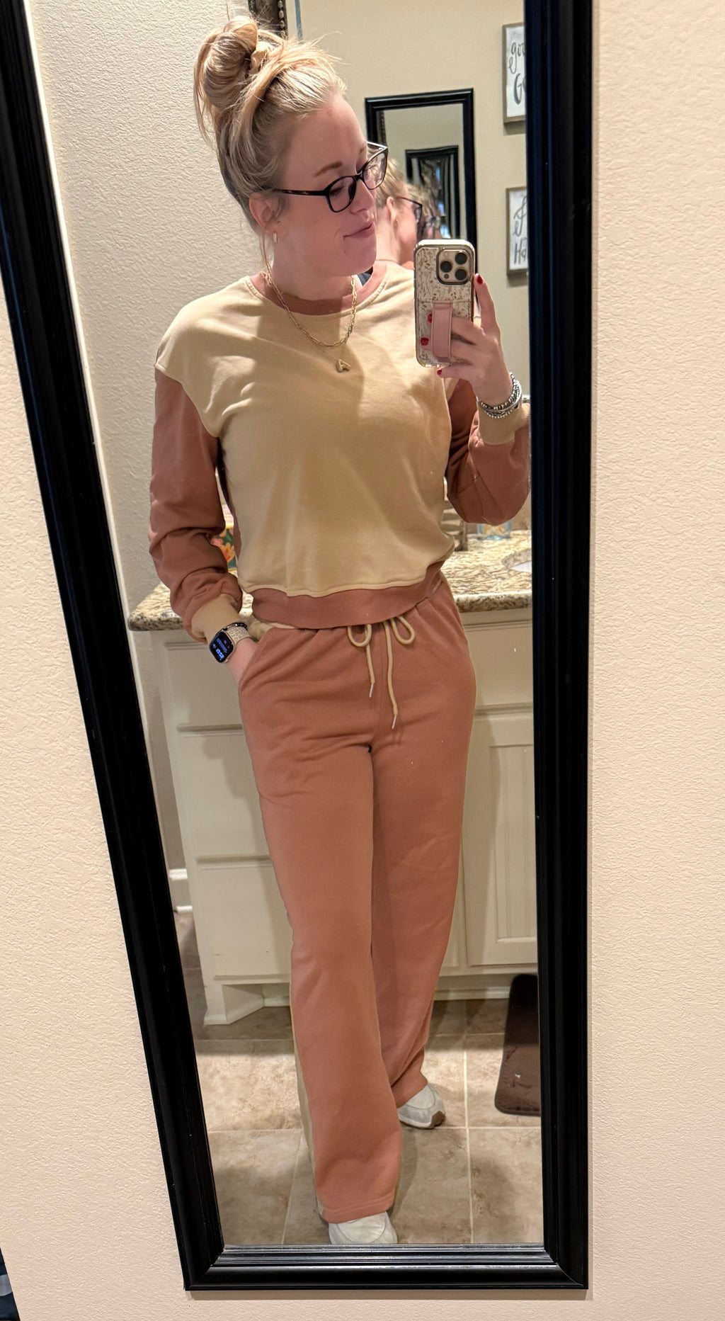 Khaki Color Block Long Sleeve Set
