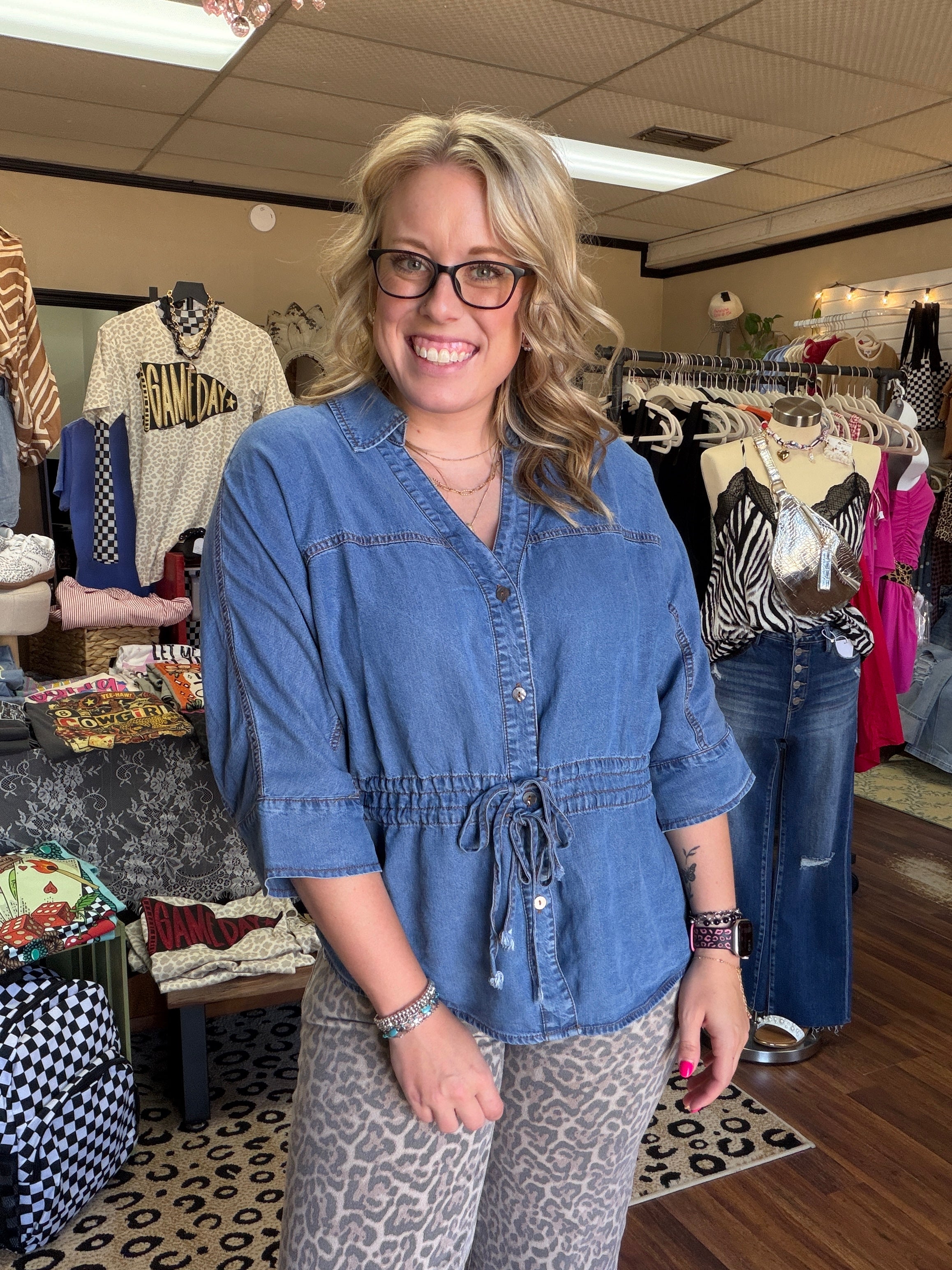 Dark Denim Button Blouse