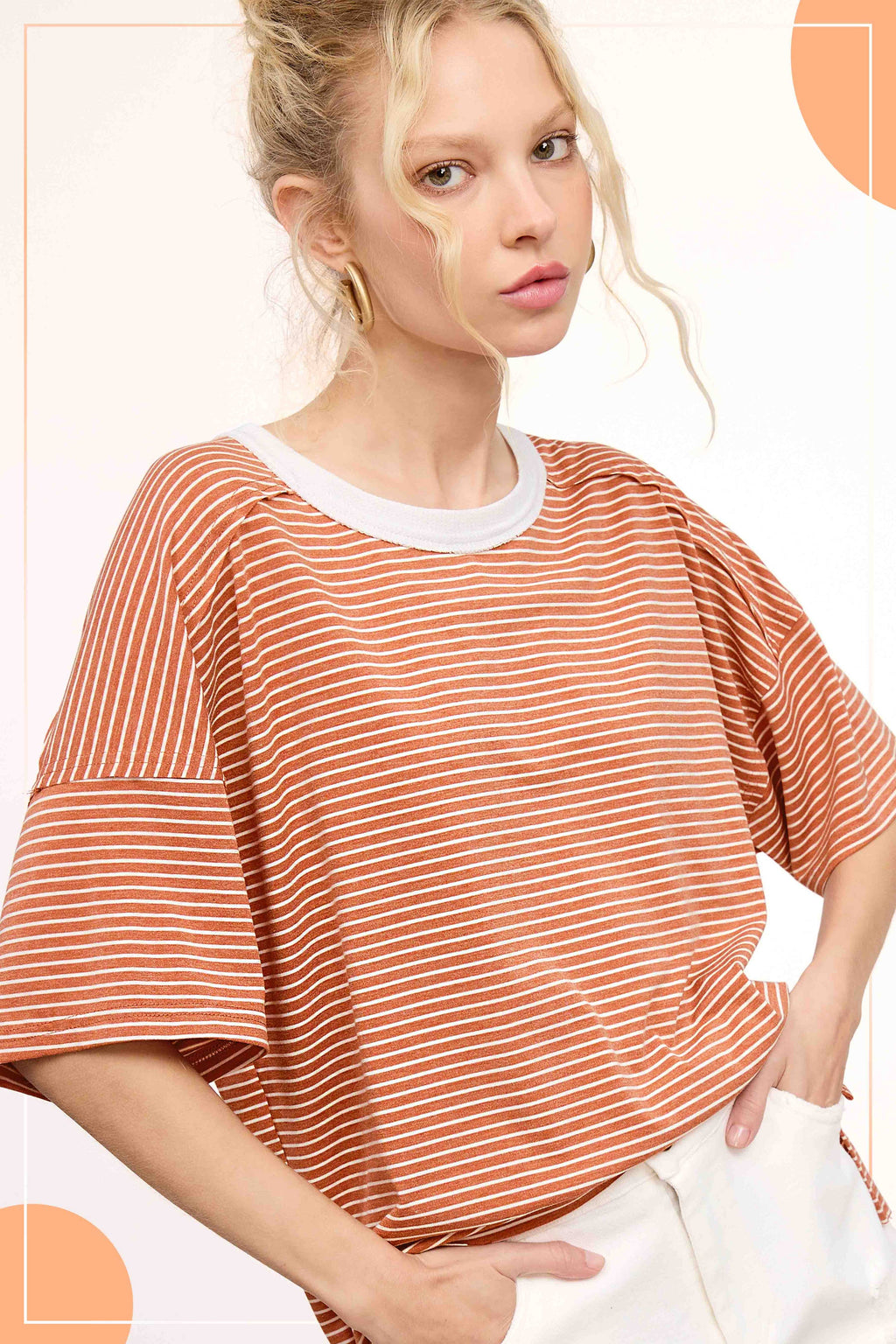 Basic Striped Drop Shoulder Top