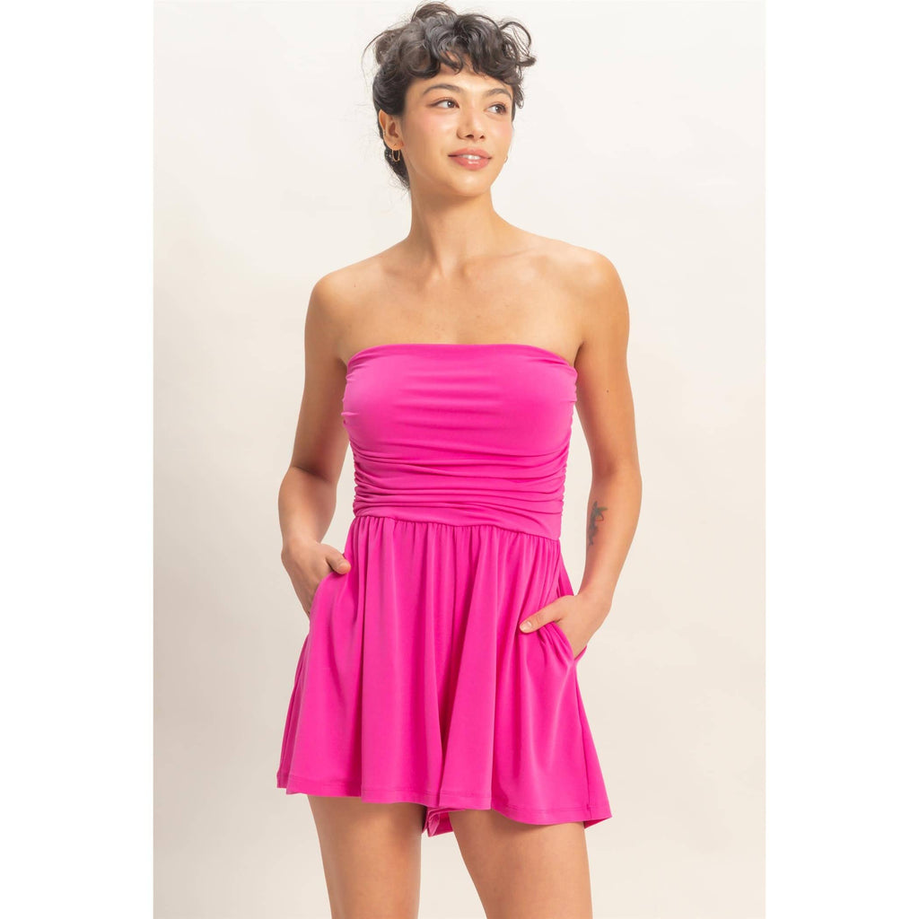 Strapless Ruched Side Romper
