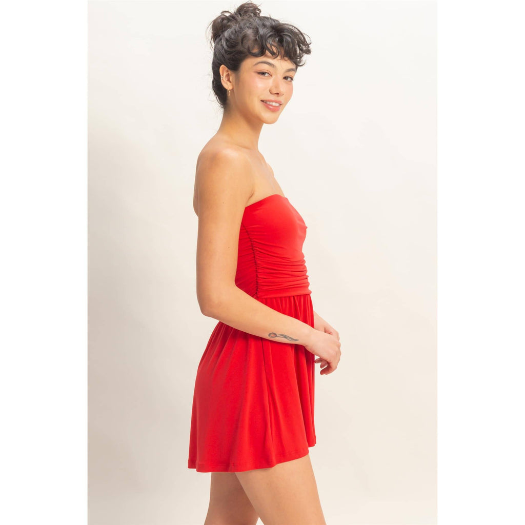 Strapless Ruched Side Romper