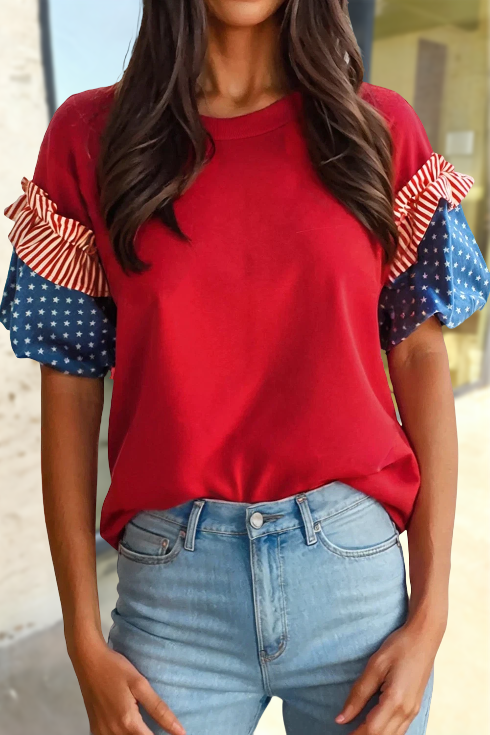 Stars & Stripes Puff Sleeve Top