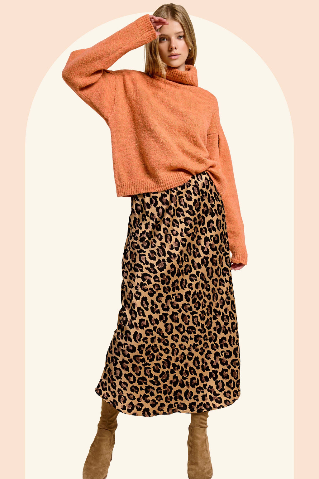 Leopard Satin Skirt Midi