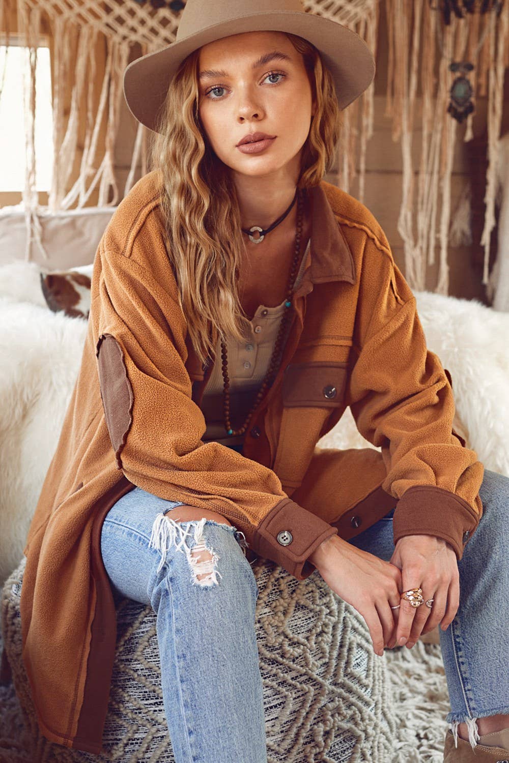 Soft Button Down Long Sleeve Fleece Jacket