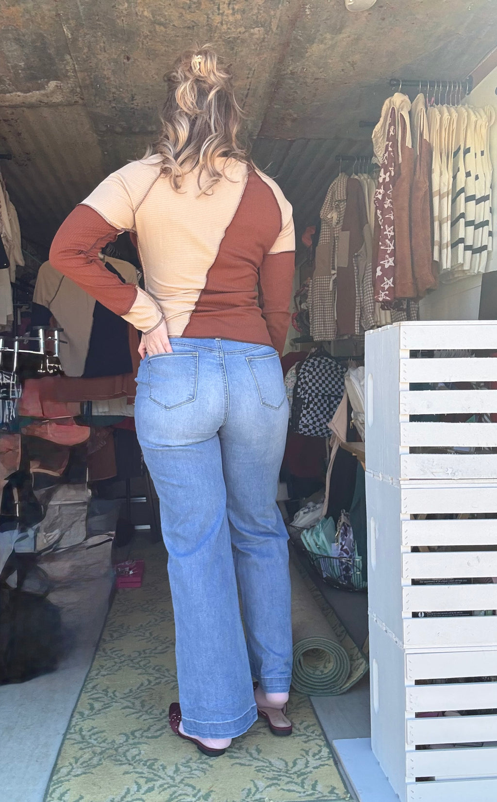 Tailored Center Seam Detail Straight Loose High Rise Jeans