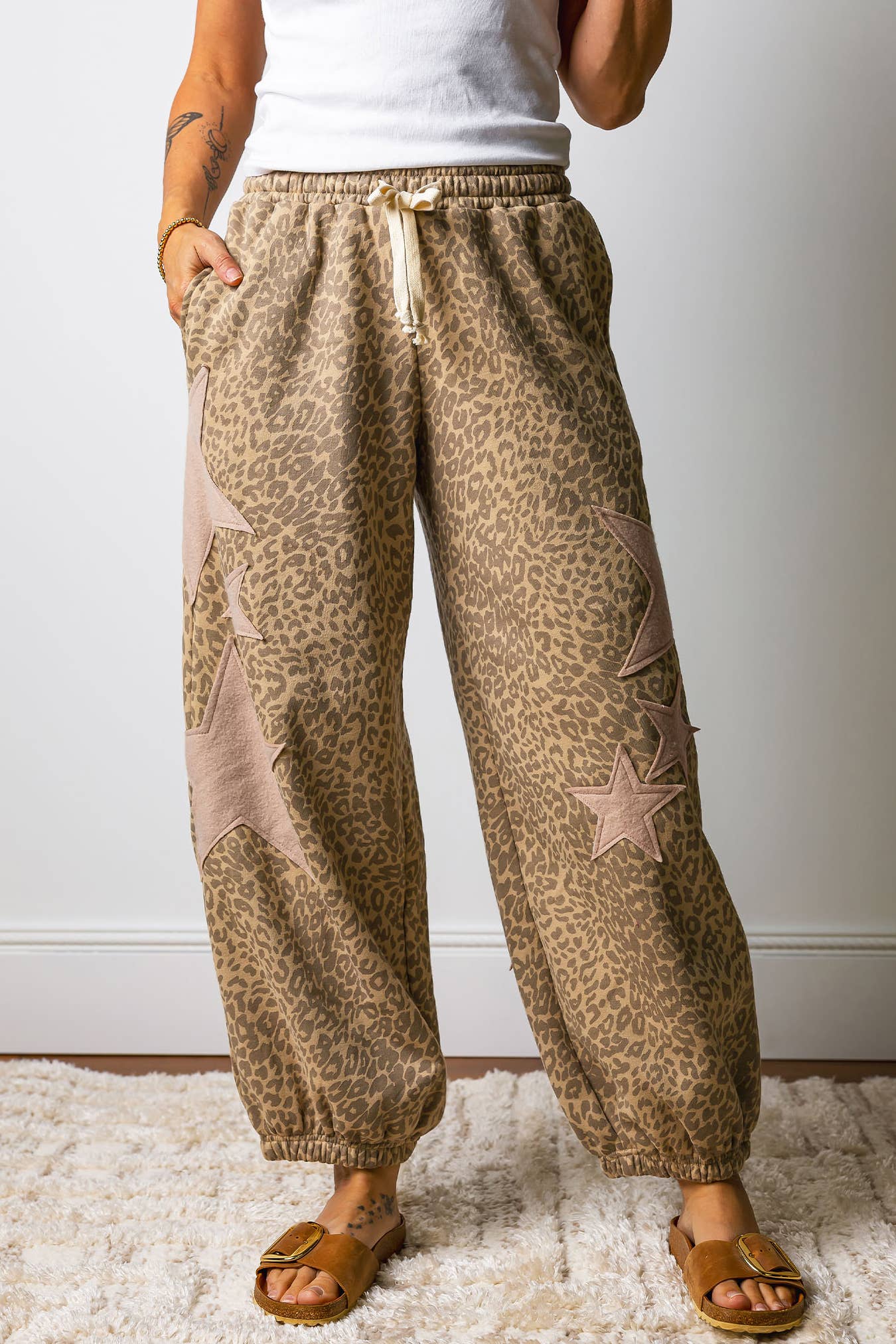 Leopard Star Patch Jogger Pants