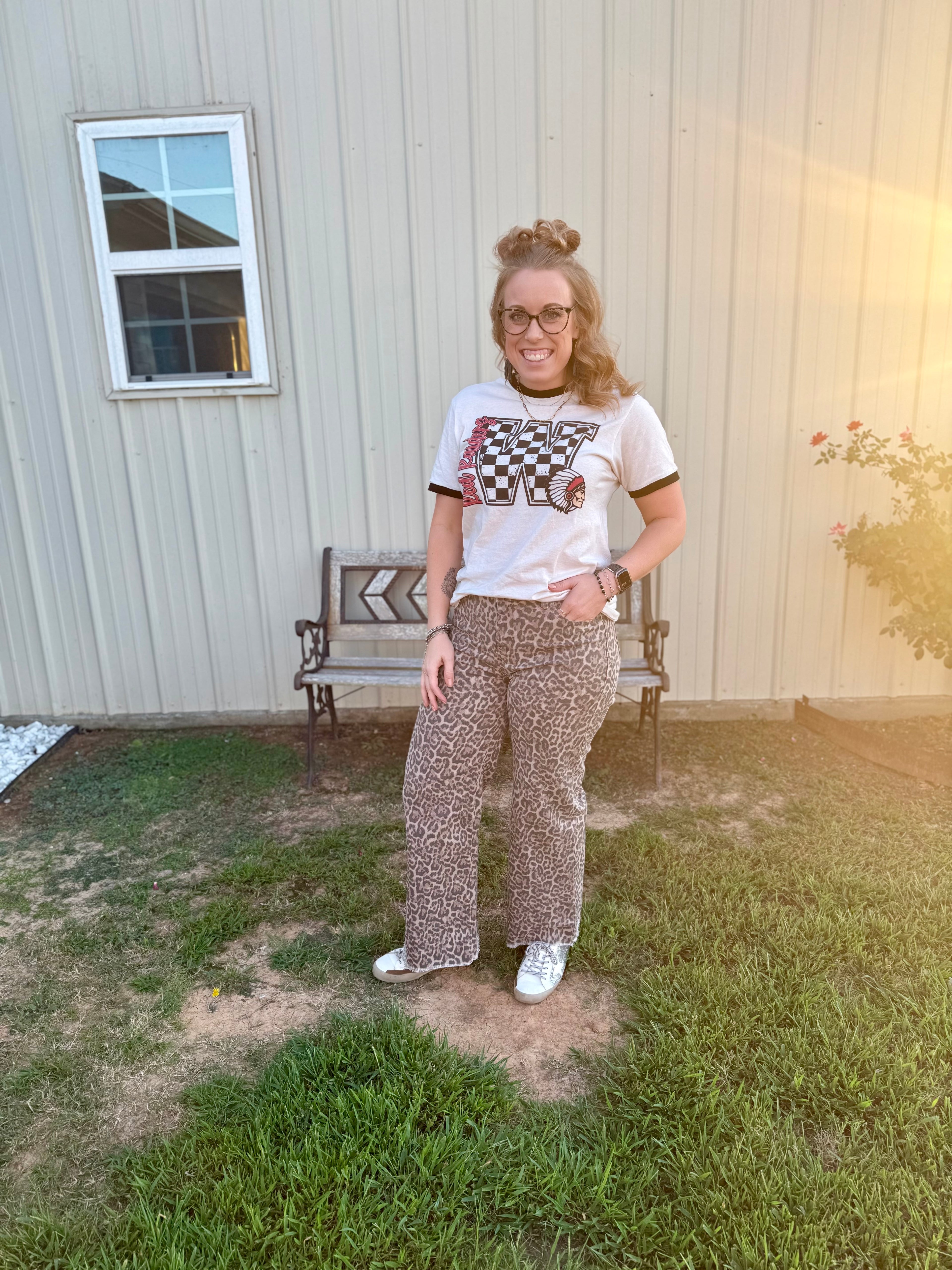 Leopard Frayed Edge Wide Leg High Waist Jeans