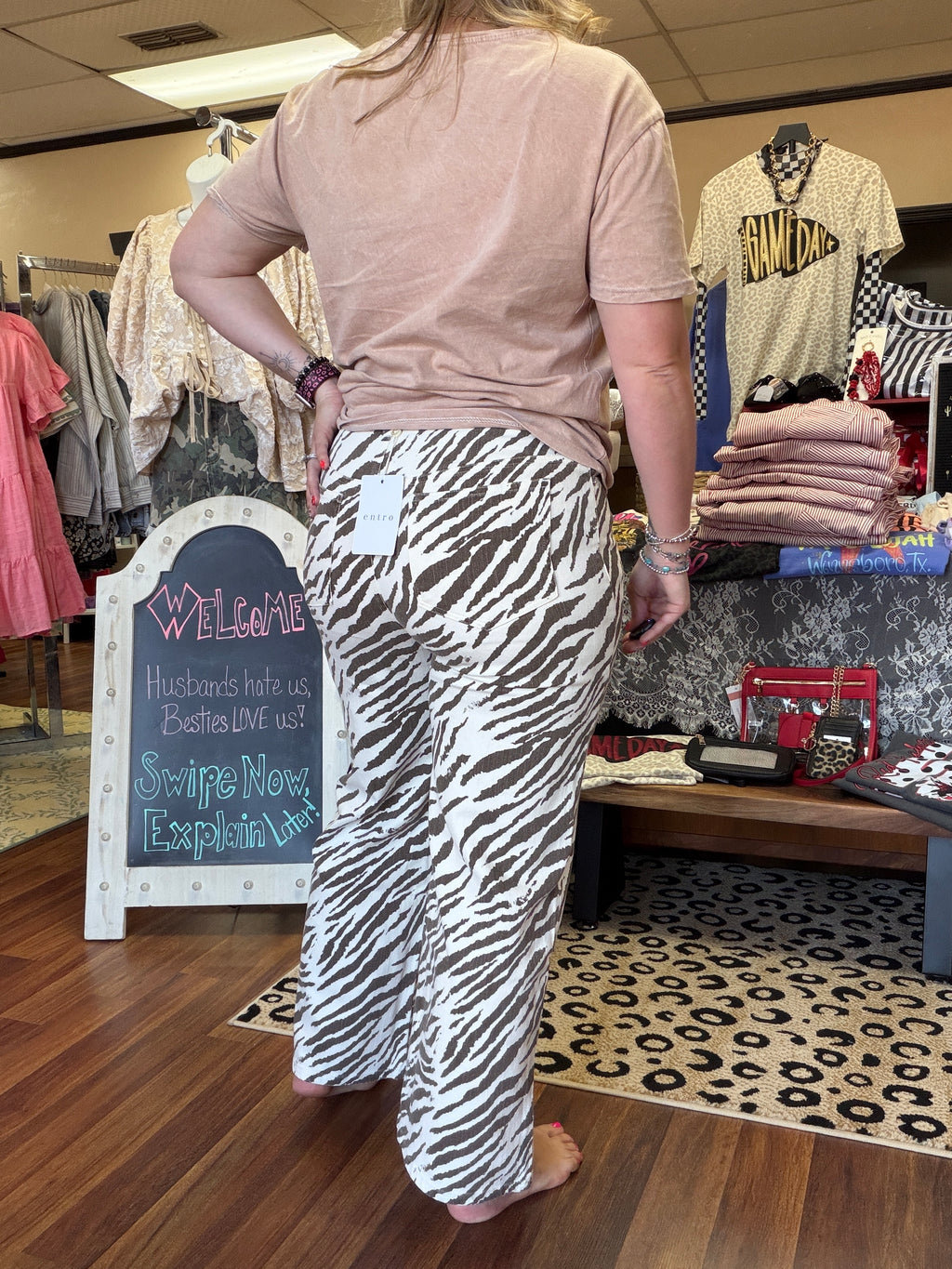 Zebra Brown/Ivory Wide Leg Pants