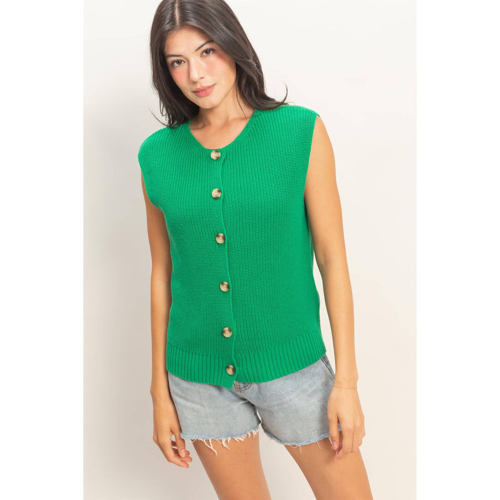 Sleeveless Button-Up Ribbed Vest